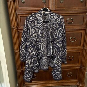 Lucky Brand Blue and Cream Textured Boho Cardigan